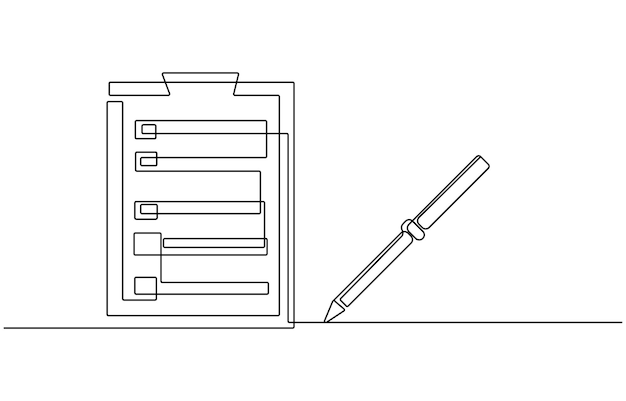 clipboard with checklist and pen in one continuous line drawing