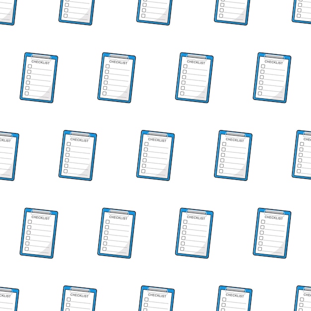 Clipboard with checklist Seamless Pattern On A White Background. Checklist Theme Vector Illustration