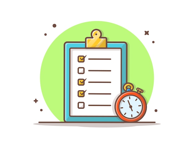 Clipboard With Timer Vector  Illustration.