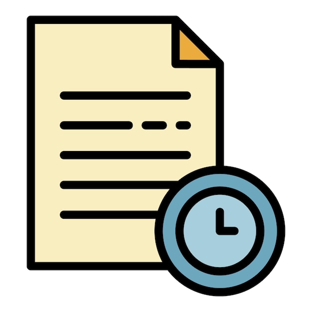 clock and document icon outline clock and document vector icon color flat isolated