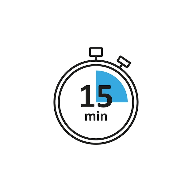 clock icon vector illustration timer sign 15 min on isolated background countdown sign concept