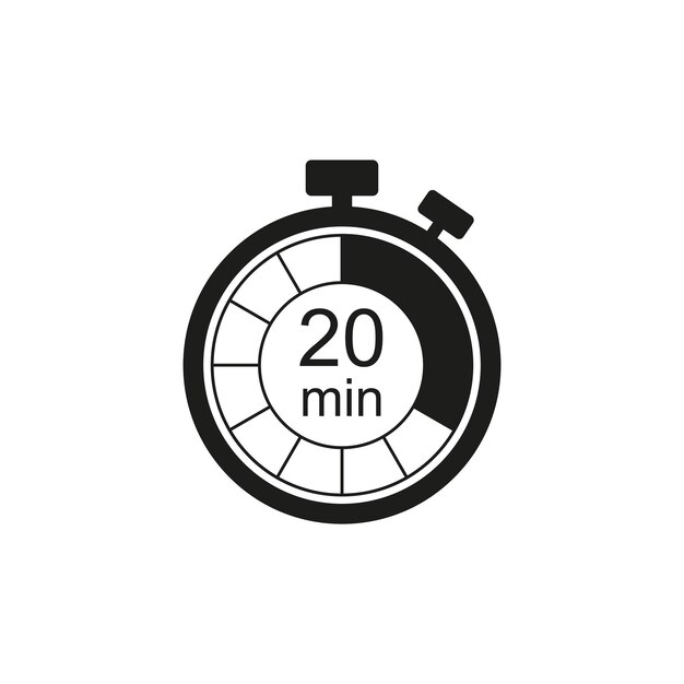 Clock icon vector illustration Timer sign 20 min on isolated background Countdown sign concept