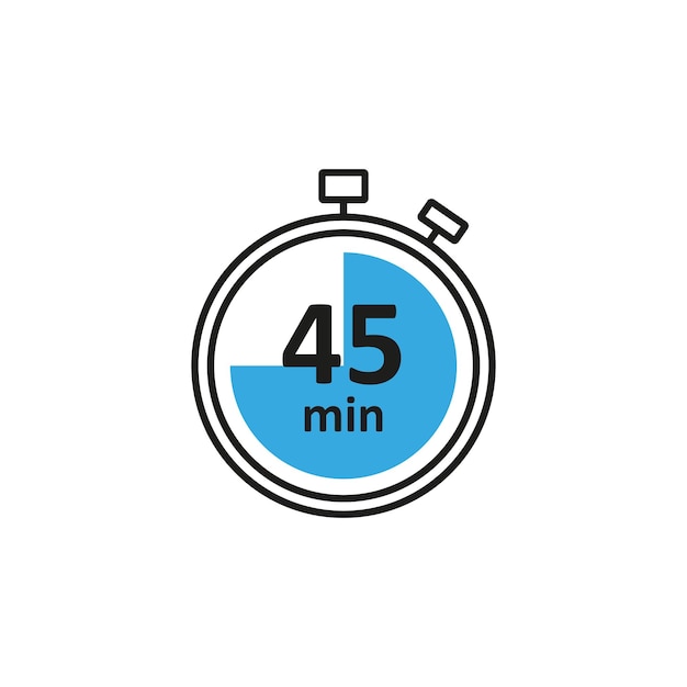 Clock icon vector illustration Timer sign 45 min on isolated background Countdown sign concept