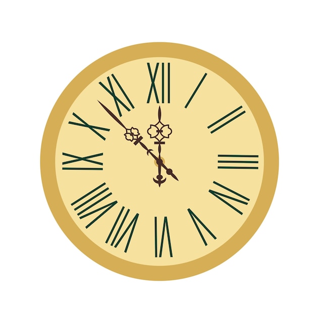 Clock in light brown tones, flat vector, isolate on white, vintage clock with beautiful arrows