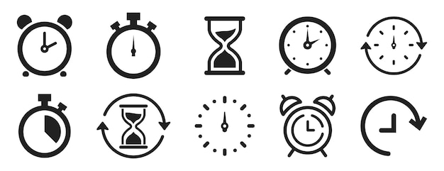clocks icons set set of timer clock and hourglass icon vector illustration timer clock alarm sandglass watch collection