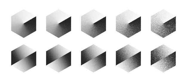 clockwise gradient and shifted hexagon abstract shape vector set isolate on back