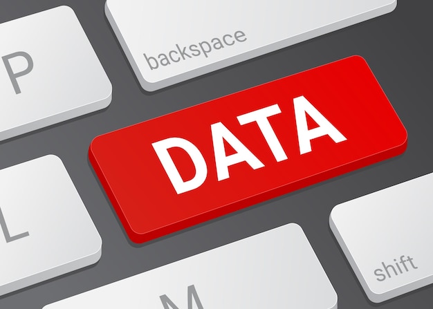 closeup of the data button on a realistic white modern keyboard illustration of a laptop