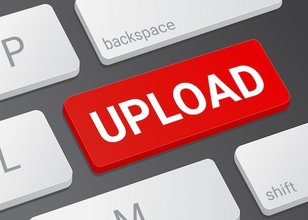 closeup of the upload button on a realistic white modern keyboard illustration of a laptop