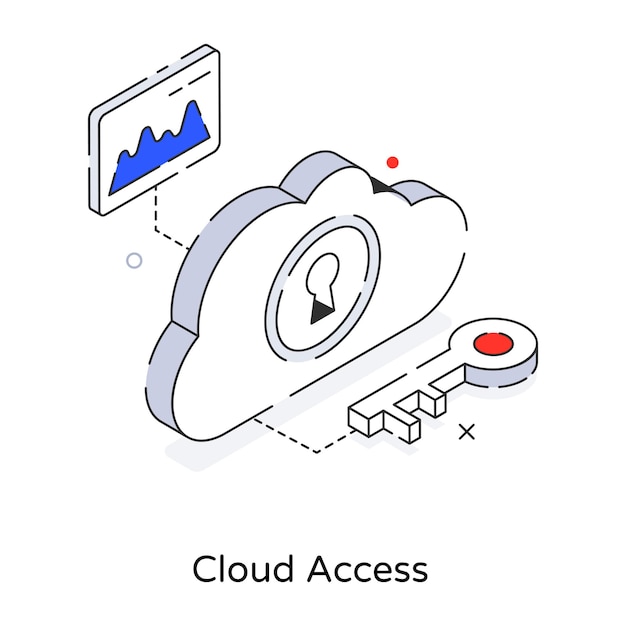 Cloud access line isometric icon, editable vector