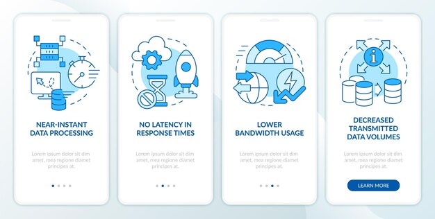 Cloud and edge tech innovations blue onboarding mobile app screen