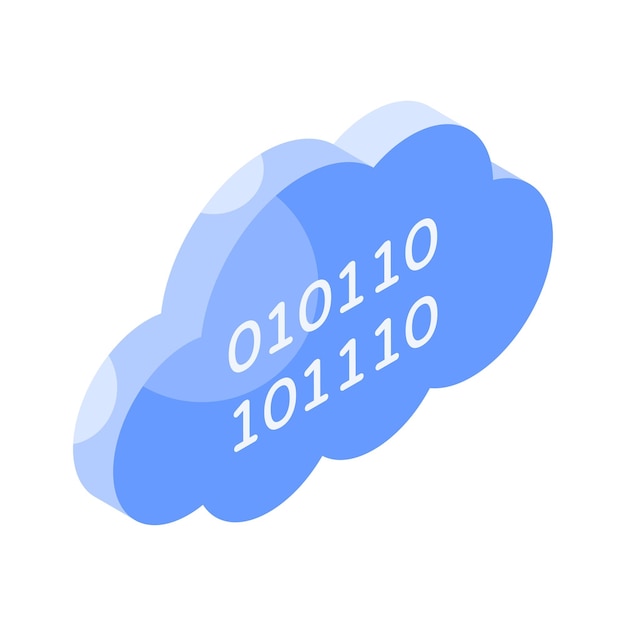 Cloud binary coding vector isometric icon in modern style