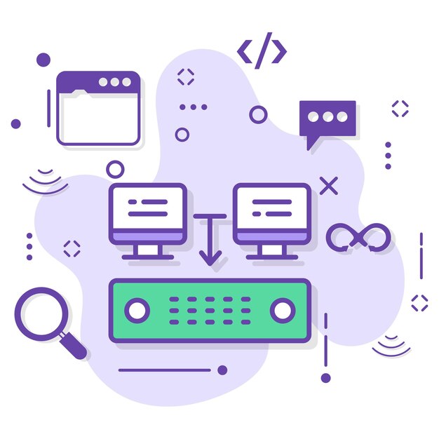 Cloud Centraliseret Forbundet Stock illustration, Virtuel dedikeret server vektor Farve Ikon Design,