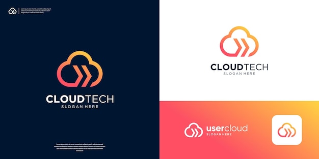 Cloud code arrow logo design template Abstract computing code server logo vector