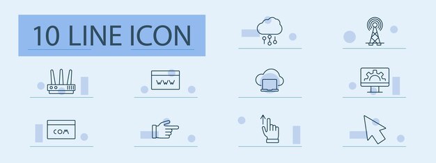 Cloud computing and web tools set icon Cloud storage router website cursor connection upload server digital system technology