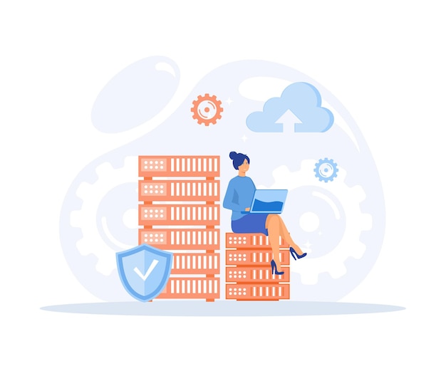 cloud computing concept data center file management cloud storage flat vector modern illustration