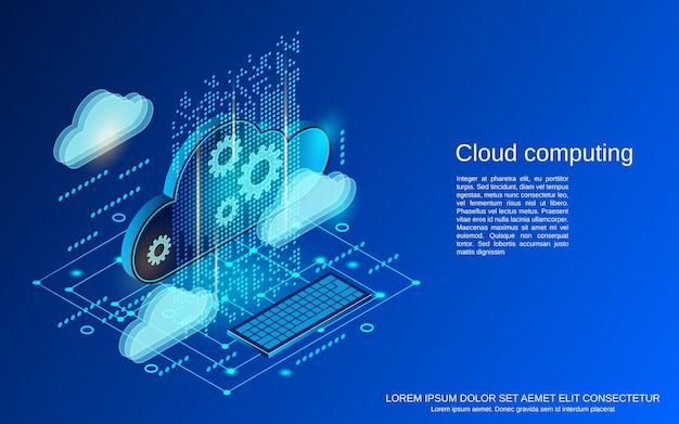 Cloud computing flad isometrisk vektor koncept illustration