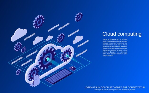 Cloud computing flad isometrisk vektor koncept illustration