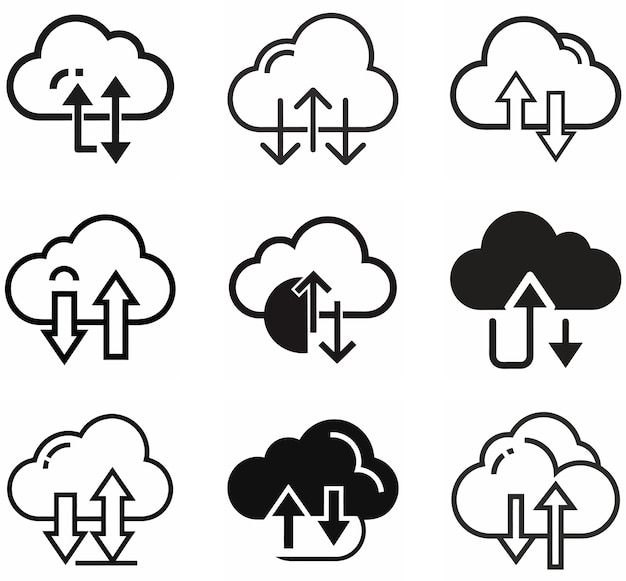 Cloud Computing Icons Showing Uploads and Downloads