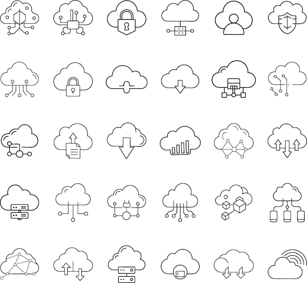 Cloud Computing Network Data Server Icons Database Security and Analytics