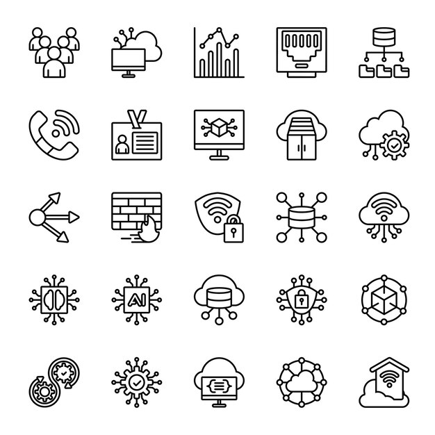 Cloud Computing Network icons set in line style