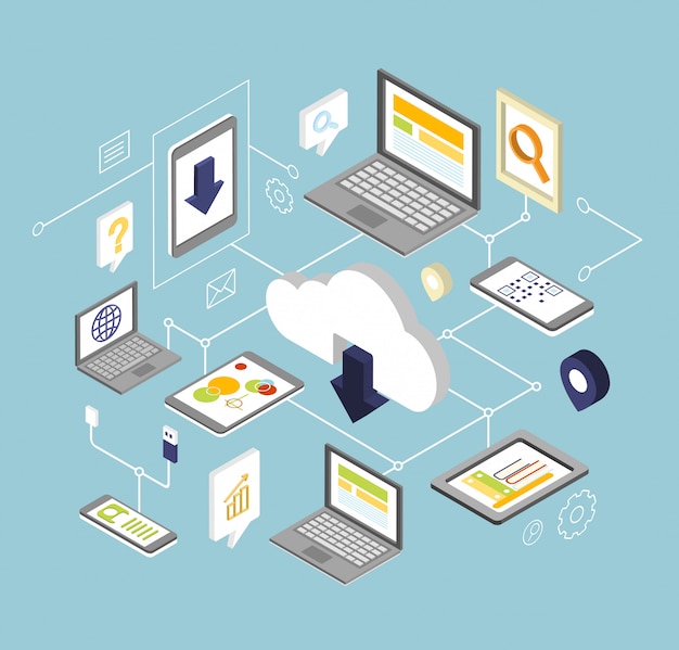 cloud computing security concept design with computer, tablet, laptop and smartphone