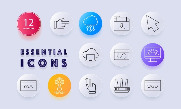 Cloud computing set icon Pointer cloud network file storage folder download internet cloud server web development data management security connectivity