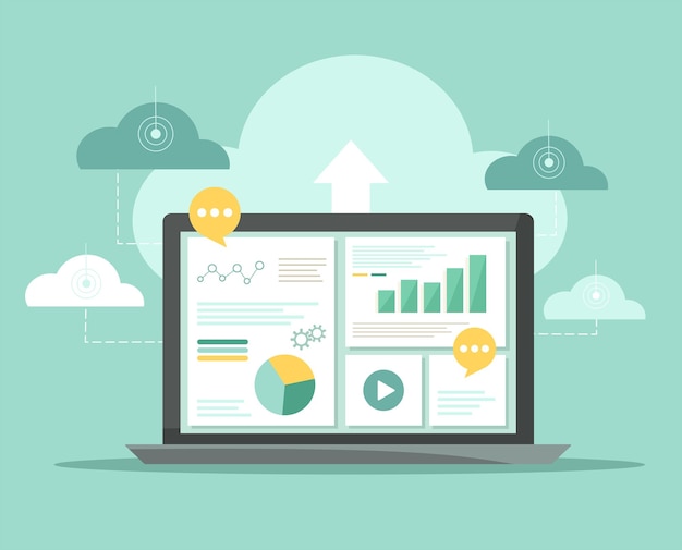 Cloud computing technology network with laptop