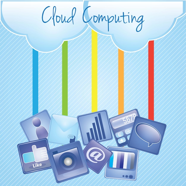 Cloud Computing upload with apps illustration On blue background