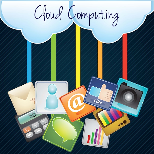 Cloud Computing upload with apps illustration On dark background