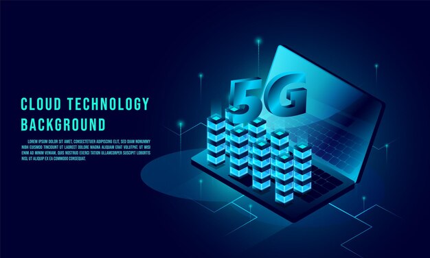 cloud data storage 3d isometric 5g speed vector web template cloud technology concept