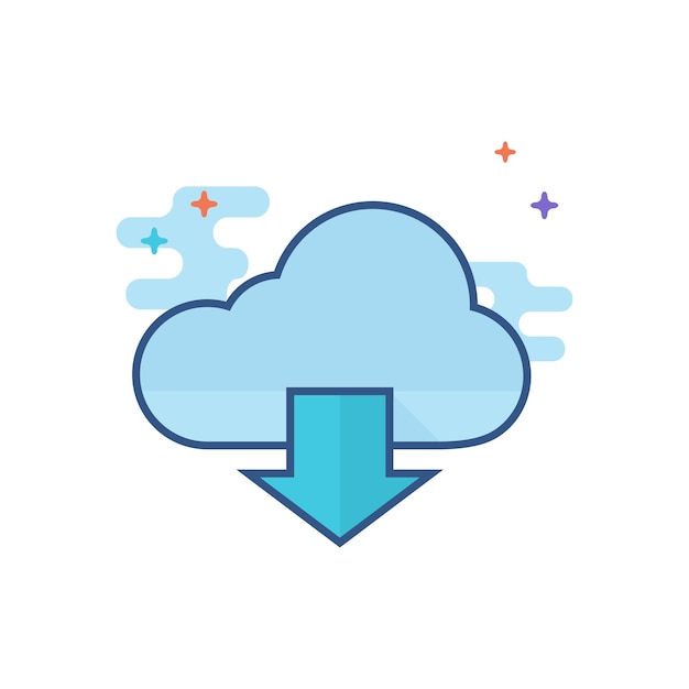 Cloud download icon flat color style vector illustration