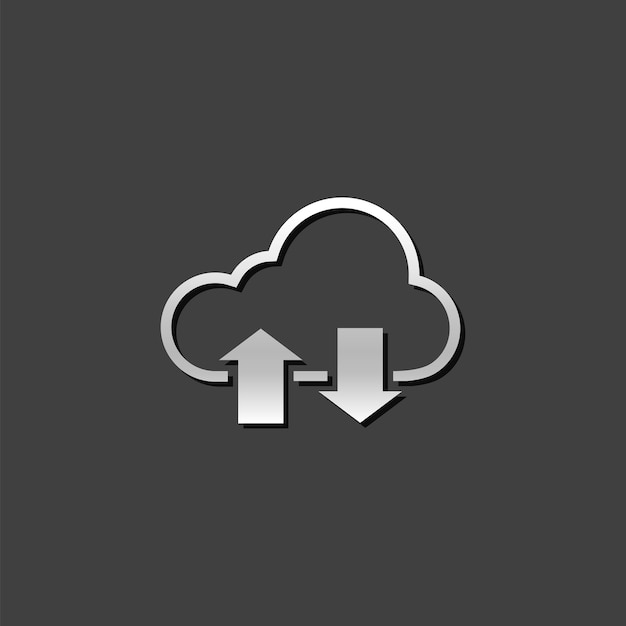 cloud icon with arrows in metallic grey color style computing data storage