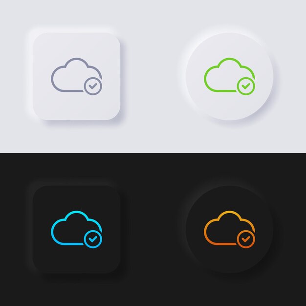 Cloud icon with Check mark symbol Multicolor neumorphism button soft UI Design for Web design Application UI and more Icon set Button Vector