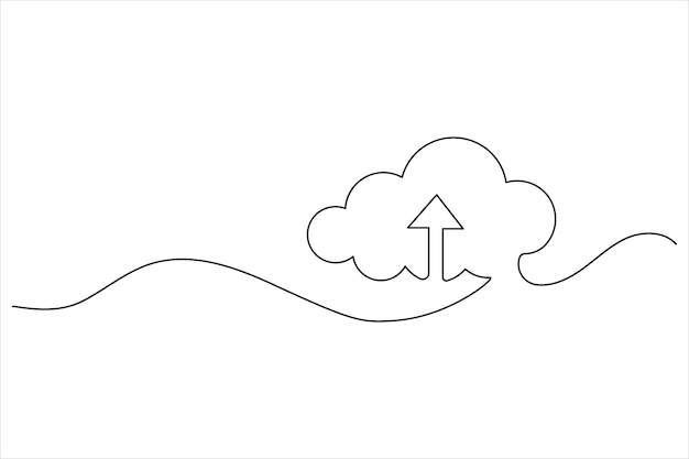 Cloud one line drawing and isolated continuous outline vector illustration