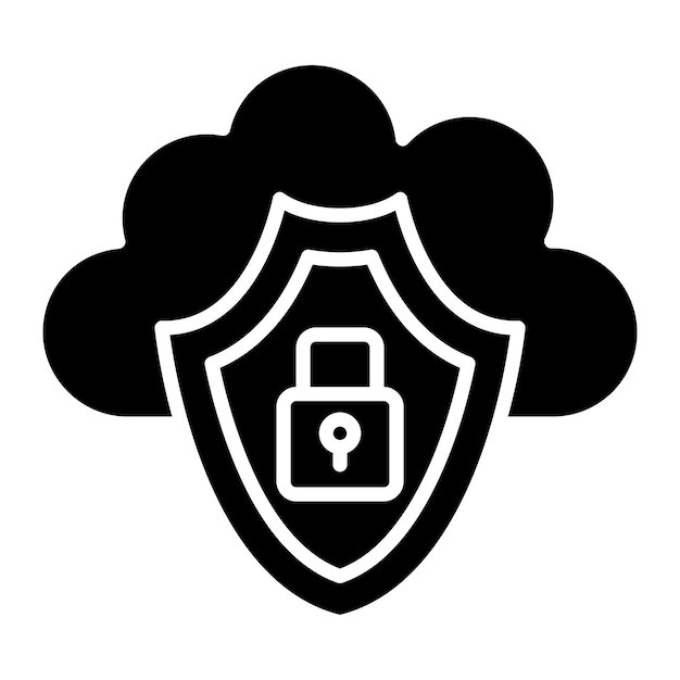 Cloud Security Glyph Solid Black Illustration