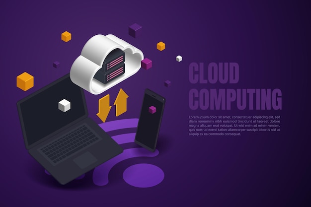 cloud services via mobilephone and laptop devices uploading and downloading data online
