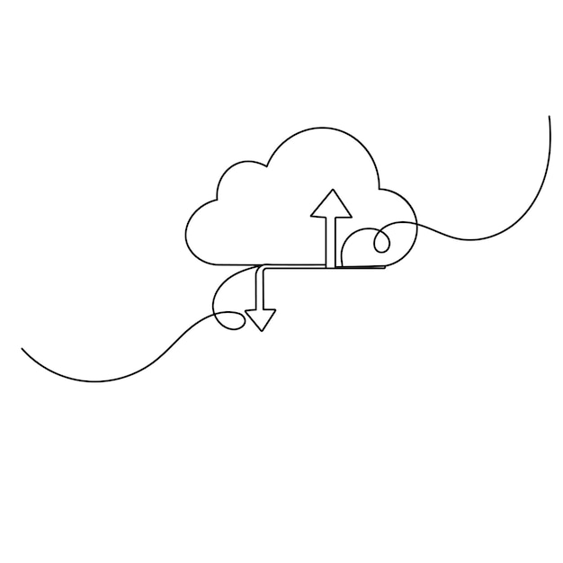Cloud Storage icon continuous one line drawing outline vector icon