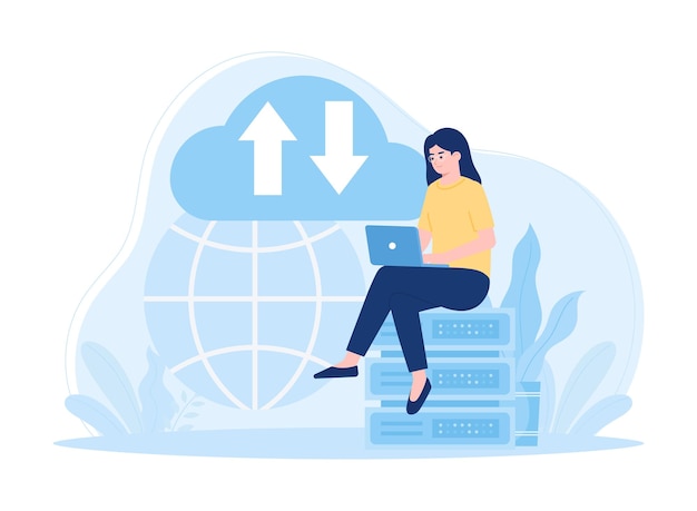 Cloud system vector database protection concept data center file management landing page trending concept flat illustration