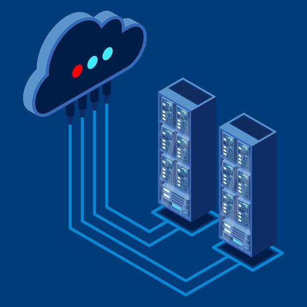 cloud technology computing concept data center concept cloud storage server room isometric database connection server rack isometric technology