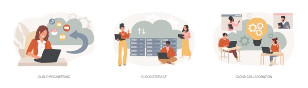 cloudbased computing isolated concept vector illustration set cloud engineering storage and