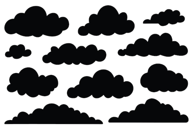 Clouds silhouettes set isolated flat vector illustration on white background