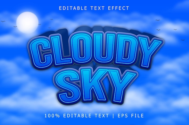 cloudy sky editable text effect 3 dimension emboss modern style