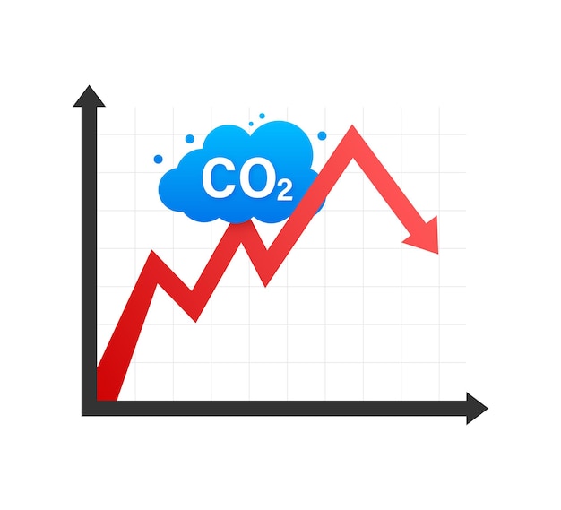 CO2 decrease logo in flat style isolated on empty background. Flat icon on white backdrop. Vector logo illustration.