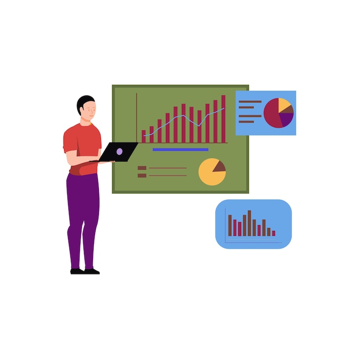 Vektör çocuk bir grafik raporu üzerinde çalışıyor