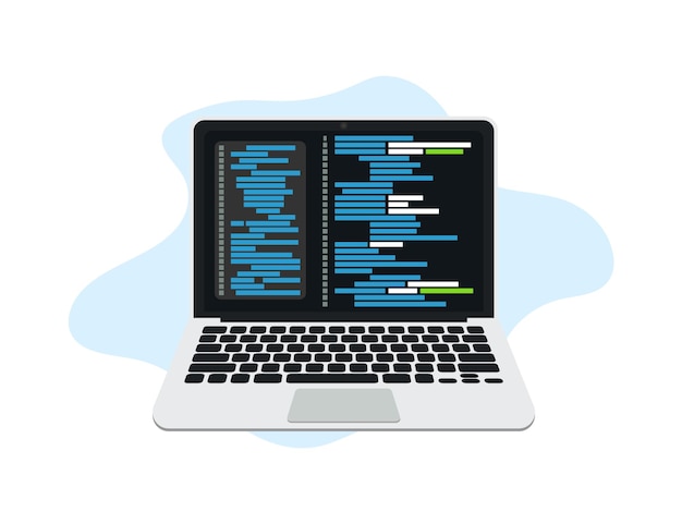Coding and programming app in laptop screen in a flat design