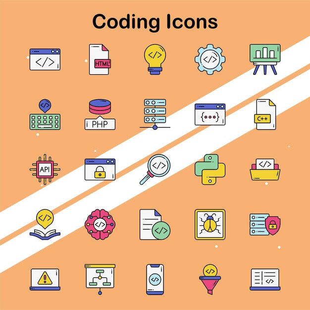 coding icons representing programming and development suitable for technology and software language