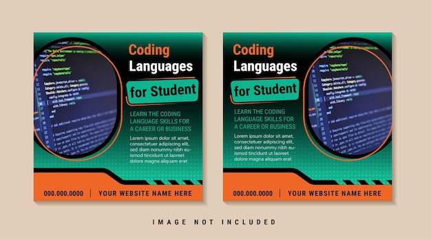 coding language for student square banner design template diagonal space for photo collage