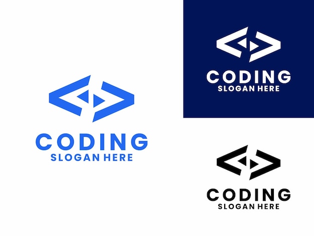 Coding logo with Play icon logo design vector Coding Learn logo design vector template