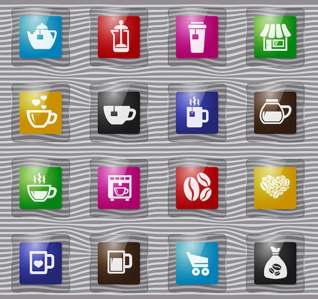 Coffee glass icons set
