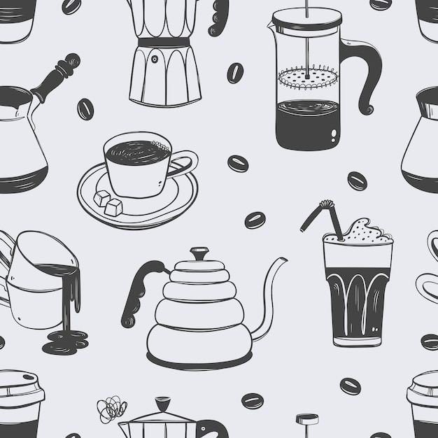 Coffee seamless pattern Cups coffee makers coffee beans